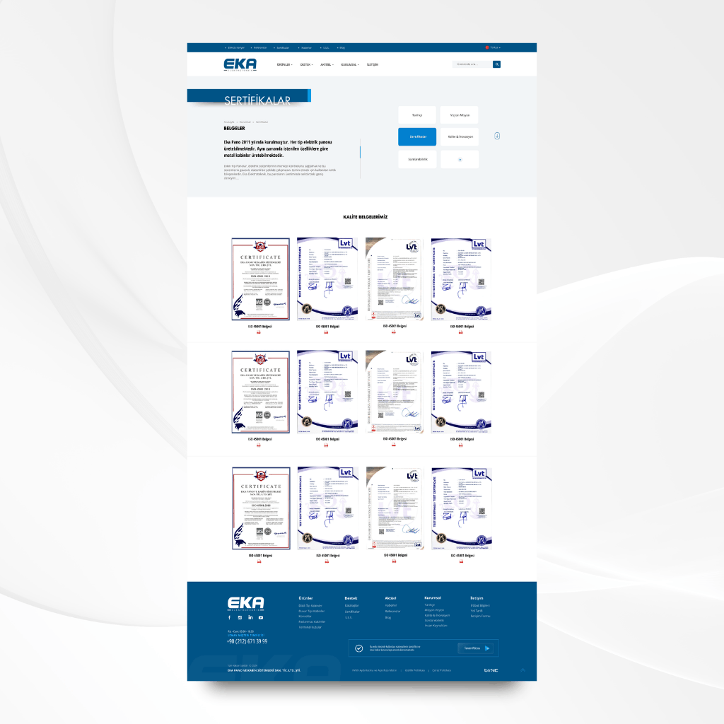 Eka Elektroteknik Web Tasarım Sertifikalar